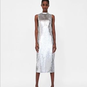 NWT Zara Sleeveless Sequin Sheath Midi Dress